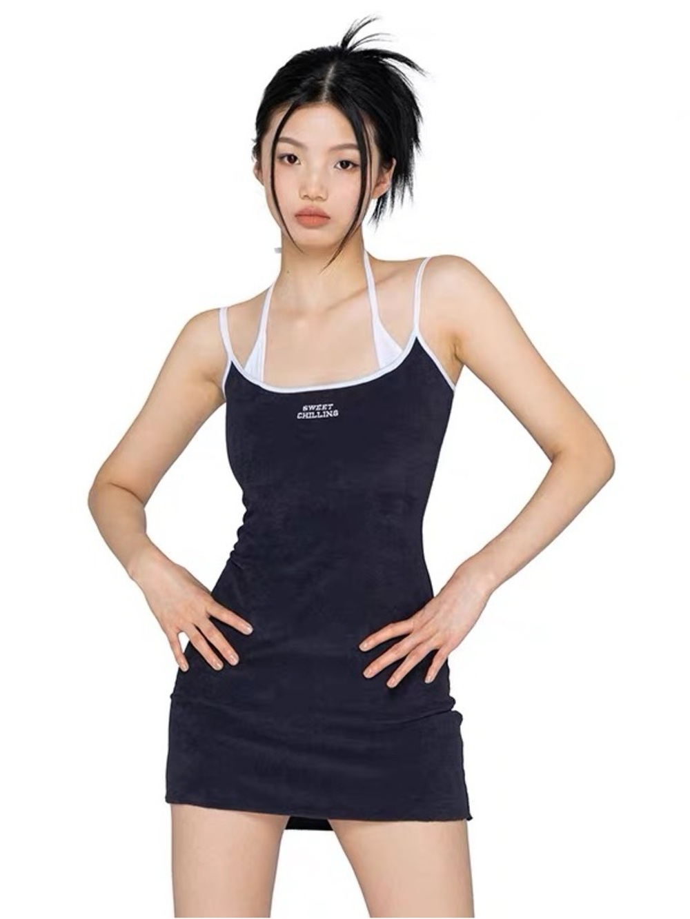 Sweet Chilling Contrast Strap Mini Dress | Size M | Navy & White